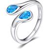 Bestyle Anello Donna Argento 925, Anelli Donna Regolabile con Zircone Blu Pietra di Nascita, Anello Argento Portafortuna a Goccia, Idee Regalo per Ragazza Fidanzata Anniversario Compleanno Natale.