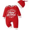 Yaopelky Il mio primo vestito di Natale con cappello Tutina neonato Bambino Bambina Vestiti di Buon Natale Neonato Tutina intera (Rosso, 9-12 mesi)