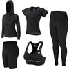 ZETIY Set sportivo da donna, tuta da yoga, set da 5 pezzi, abbigliamento da corsa, reggiseno da donna, leggings per palestra, fitness, abbigliamento, Nero, S