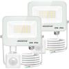 Aigostar 20W Faretto LED da Esterno con Sensore di Movimento，2 pezzi， Bianco，1650 LM，Bianco Naturale 4000K，IP65 Impermeabile Faretti Led per Interno，Giardino，Cortile，Patio，Garage
