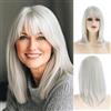 Dsimeig Parrucche Lunghe Argento per le Donne Naturale Dritto Argento Parrucca con Bangs Parrucca Capelli Sintetici per uso quotidiano del partito