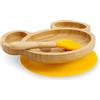 BIOZOYG Set con piatto di bambù Topo I Piatto con base a ventosa e cucchiaio - certificato FSC I Set con ciotola in legno di bambù per bambini - Piatto da merenda I Stoviglie di bambù giallo