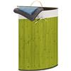 Relaxdays Cesta Porta-Biancheria Angolare in Bambù, 60 l, Pieghevole, con Coperchio, Sacco, 65,5x49,5x37 cm, Verde