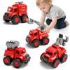 YGNNXRN Set di 4 Camion dei Pompieri Giocattolo per Bambini - Veicoli Push and Go Senza Batterie con Scala, Autocisterna, Soccorso e Trapano - Gioco Vigile del Fuoco 2 3 4 5 Anni Maschio e Femmina