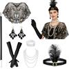 TOPBELIEF 7 Pezzi Vestiti Anni 20 Il Grande Gatsby Costume Accessori Anni 20 Donna Costume Carnevale Donna con Guanti Cerchietto Collana Orecchini Bracciale Scialle per la Festa di Halloween di Danza