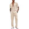 aromm Uomo 2 Pezzi Casual Outfit Maniche Corte Button Down Camicia & Coulisse Pantaloni Estate Tute da Passeggio Bianco, XL