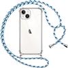 Pnakqil Cover per iPhone 14 Plus con Cordino, Trasparente Custodia con Laccio Tracolla Cellulare Girocollo Collana Protettiva per iPhone 14Plus 6.7 Pollic, Blu