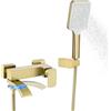 BAITUJIE Rubinetto per vasca da bagno, colore oro, con 3 funzioni, doccetta grande, rubinetto da bagno con beccuccio girevole a 90°, oro spazzolato