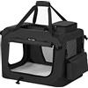 FEANDREA Trasportino per Cani, Gabbia Pieghevole per Animali Domestici, Taglia M, Tessuto Oxford e Maglia, Traspirante, Portatile, Struttura in Metallo, con Manici e Tasche, 60 x 42 x 42 cm, Nero