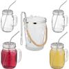 Relaxdays Bicchieri con Cannuccia 4, 500 ml, con Manico, con Coperchio, Secchiello per Il Ghiaccio, Trasparenti, Set da 4X