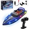 Snorthy Barca Telecomandata con Luce LED Ricaricabile Barca RC per Bambini Imbarcazioni da Corsa RC da 2,4 GHz Impermeabile Sottomarino Telecomandato Radiocomandata per Piscine Laghi Stagni (Blu)