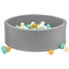 LUDI - Piscina a sfera rotonda in schiuma - Ø 90 cm x H 30 cm - per bambini dai 6 mesi - 100 palline incluse - Tessuto morbido e lavabile - Colore Grigio - Favorisce la capacità motoria e il