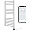 Greened House Scaldasalviette elettrico intelligente con controllo WiFi, 400 mm di larghezza x 800 mm di altezza, programmabile per 7 giorni, compatibile con app (barra bianca + elemento WiFi cromato)