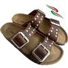 BIOMODEX CIABATTE ciabatte con borchie DONNA in vera pelle ingrassata BIGQUEEN doppia fibbia ciabatta made in italy (cuoio ingrassato, Sistema Taglie Calzature EU, Adulto, Donna, Numero, Media, 37)
