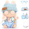 FIDWALL Set di 4 Vestiti per Peluche da 17 cm, Completo con Salopette, Cappello e Occhiali per Figure da Blind Box, Abiti e Accessori per Peluche 17 cm (blu)