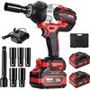 TEENO 1300Nm Avvitatore a Impulsi Brushless Senza Filo,Chiave a Percussione 1/2 Elevata Avvitatori a Massa Battente con Batterie 2x4,0 Ah,5 Bussola(17/19/21/22/24mm), Trapano Batteria per Auto e Casa