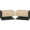 HOMCOM Set di 2 Comodini da Parete - Set di 2 Comodini da Notte - cassetto Scorrevole, Scaffale, Bicolore Effetto Rovere Nero