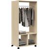HOMCOM Armadio appendiabiti scaffale 2 nicchie asta appendiabiti 4 ruote girevoli dim. 60L x 40P x 128H cm legno naturale