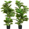 HOMCOM Lot de 2 piante artificiali fico artificiali a foglie albero artificiale con vaso incluso altezza 110 cm verde