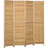 HOMCOM Paravento in legno separatore di ambienti divisorio pieghevole 4 pannelli in bambù 160 x 170 cm naturale chiaro