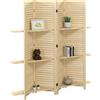HOMCOM Paravento interno a 4 pannelli 160L x 170H cm 3 mensole pieghevoli separatore di ambiente porte a persiana naturale