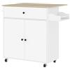 HOMCOM Isola per Cucina con Cassetto, Armadietto, Portaspezie e Portasciugamani, 106x42x87 cm, Bianco e Rovere | Aosom Italy
