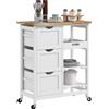 HOMCOM Carrello da cucina con ruote piano di lavoro in legno 3 cassetti + 1 piano removibile 67 x 37 x 85,5 cm bianco