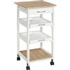 HOMCOM Carrello da cucina con ruote e 2 ripiani rimovibili, multi-rangementi cassetto con scaffale quercia di pino, 37x37x76 cm, bianco | Aosom Italy