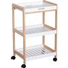 HOMCOM Carrello da servizio desserte da cucina a ruote 2 ripiani + piano removibile legno di pino MDF bianco