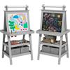 AIYAPLAY Cavalletto per bambini 3 in 1 con lavagna bianca magnetica, lavagna per gessetti, rotolo di carta, 2 cestini, 3-6 anni, grigio