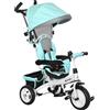 HOMCOM Triciclo 6 in 1 per bambini, tetto, cintura di sicurezza a 5 punti, ripostiglio, poggiapiedi, freno, 1-5 anni, verde