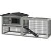 PawHut Clapier di suolo gabbia per conigli cottage rifugio superiore con rampa recinto esterno 150 x 52 x 68 cm grigio