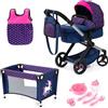 Bayer Design 17054AB carrozzina per bambole, passeggino, con letto, borsa, sacco a pelo e accessori in plastica