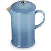 LE CREUSET Coffee Press in gres vetrificato con Pressa in Acciaio Inox, 1 L, Chambray, 60706084340003
