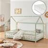 [en.casa] Letto a Casetta per Cameretta con Materasso 140x200 cm Letto Francese per Bambini con Barriere di Protezione Struttura in Legno di Pino - Verde/Bianco