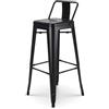 Kosmi - Sgabello da bar in metallo nero opaco con piccolo schienale, sedia da bar Sgabello in metallo altezza 76 cm perfetto per tavolo da 100 cm e oltre