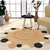 TT Home Tappeto Fibra Naturale Juta Soggiorno Rotondo Etnico Boho Fatto A Mano Bordura, Colore:Nero, Dimensione:120 cm Rund