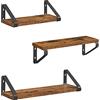 VASAGLE Mensole da Muro, Mensole da Parete, Set di 3, 2 Modalità di Montaggio, 30/35/40 cm, per Soggiorno Cucina Studio Bagno, Marrone Vintage e Nero Opaco LWS33BX