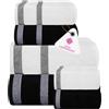 CASA COPENHAGEN Solitaire Mix Asciugamano Asciugamano in Cotone Egiziano 600 gsm per Hotel, Spa, Cucina e Bagno Set da 6 Pezzi con 2 Bagni, 2 Mani, 2 Salviettine - Bianco + Nero scuro
