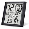 Lancoon Orologio da parete con grande schermo digitale, temperatura e umidità interne con display TN, tempo di viaggio muto adatto per soggiorno, camera da letto, ufficio