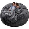 YudouTech Fodera per Sedia a Sacco di Fagioli(Solo Fodera, Senza Riempimento), Fodera per Divano Letto Pigro Rotondo Morbido Soffice Velluto PV Lavabile Mobili,5ft/150cm Grigio Scuro