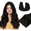 HOTBANANA Extension di capelli umani con clip, colore nero naturale, 75 g, extension per capelli veri capelli umani Remy, lisci, 30,5 cm, 7 pezzi
