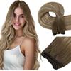Easyouth Extension Tessitura Capelli Veri Marrone Balayage Extension Capelli Umani Tessitura Marrone Medio Ombre Biondo Platino e Marrone Medio Remy Tessitura Capelli Extension 35cm 70g