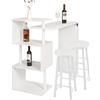 WOLTU Tavolo con 2 Sgabelli Alti Set Mobili da Bar Bancone per Cucina in Acciaio Legno Bianco
