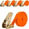 JOZMMZEOOA 4 Pezzi Cinghie a Cricchetto Cinghie di Fissaggio 1000 kg 8mX2.5CM | Fissaggio Fasce Ancoraggio Arancione Tensione Fissaggio Ratchet Autobloccante Poliestere, Corte, Bagagli, Moto, Bici, Cinghia