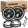 RIGIDON 2Pcs 7 Pollici Faro a LED con Anello Di Montaggio, 50W 5000LM Fari Led 3000K + 6000K, Rotonde Luci Fuoristrada Hi/Lo Fascio DRL Anteriore Faro Lampada per Wrangler JK TJ LJ CJ Hummer