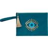 BeautifulGreekStatues Pochette fatta a mano in tela Evil Eye Borsa in velluto Borsa da spiaggia Meander con cerniera, Nero-oro-giallo
