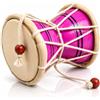 The Great Indian Bazaar Global Village Bazaar, Damaru popolare indiano classico in legno e pelle fatto a mano, set di tamburi a mano, collezione di percussioni decorative Music World, strumenti musicali, rosa, 7 cm