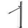 doporro Miscelatore Monocomando Alto per Lavabo Bagno Senza Leva, Rubinetto con Flessibili Acqua Calda Fredda in Ottone Cromato H 30,9 cm WAO-7901