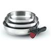 Qdesign - Batteria da cucina a induzione 4 pezzi - Set di 3 padelle in acciaio inox 20, 24 e 26 cm con manico rimovibile - Acciaio inossidabile - Set per qualsiasi fuoco - Senza PFOA - Argento